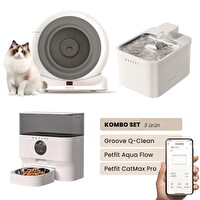 Groove Q-Clean Otomatik Kedi Tuvaleti Gri - Petfit Aqua Flow Akıllı Su Pınarı - Petfit CatMax Pro Otomatik Mama Kabı
