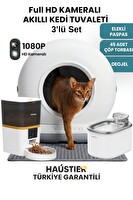 Haustier Akıllı Otomatik Kedi Tuvaleti - Akıllı Mama Kabı - Kedi Su Sebili 3'lü Set (CB002G - QQ005B - WF007L)