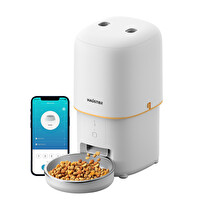 Haustier PF02 Beyaz Akıllı Kedi Köpek Otomatik Mama Kabı Tuya App Wifi Uzaktan Kontrol 4 Lt Hazne Metal Kase