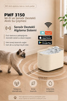 Premier PWF 3150 Petmate Flowsense Pro Wi-Fi ve Sensörlü Akıllı Otomatik Kedi - Köpek Su Çeşmesi 2.5 L Krem