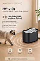 Premier PWF 2150 Petmate Flowsense Akıllı Otomatik Sensörlü Kedi - Köpek Paslanmaz Çelik Su Çeşmesi 2.5 L Siyah