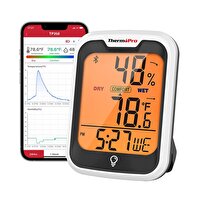 Npo Thermopro TP358 Telefon Kontrollü Saatli Takvimli İç Mekan Sıcaklık Ve Nem Ölçer Termometre
