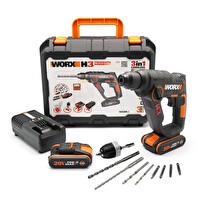 Worx WX390.1 20V 2.0 aH Li-ion 1.2J Profesyonel SDS-Plus Pnömatik Çift Akülü Şarjlı Matkap - 8 Adet Uç - Mandren