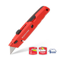 Workpro WP213009 Ağır Hizmet Alüminyum Gövde Geri Çekilebilir Rötuş Maket Bıçağı ve 5 Adet Yedek Bıçak