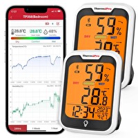ThermoPro TP358-2X Telefon Kontrollü Saatli İç Mekan Sıcaklık ve Nem Ölçer Termometre 2 Adet