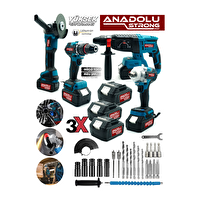 Anadolu Strong TR-1453 Şarjlı Kömürsüz Motor Matkap Vidalama Kırıcı Delici Hilti Taşlama Somun Sökme Bijon Sökme 4'lü Set