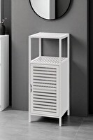 DigitHome DB-0044 Bambu Beyaz Lake 1 Kapaklı 2 Raflı Banyo Düzenleyici Organizer Dik Dolap