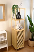 DigitHome DB-0037 Bambu Tek Kapaklı 3 Raflı Çok Amaçlı Banyo Düzenleyici Organizer Dik Dolap