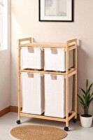 DigitHome Bambu 4 Bölmeli Kirli Sepetli Çamaşır Sepeti Raflı Banyo Düzenleyici DB-0018