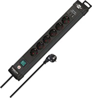 Brennenstuhl Premium-Line Serisi 6 Soketli USB-C 30W ve USB 18W Şarj Destekli 3 Metre Uzatma Kablolu Priz
