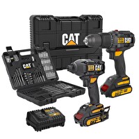 Cat DXK201 18Volt/2.0Ah Li-ion Çift Akülü Kömürsüz Profesyonel Şarjlı Darbeli Matkap - DX7030 - DA01903 Kombo Set