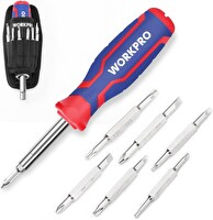 Workpro WP221306 15-IN-1 Çok Fonksiyonlu Değişken Uçlu Profesyonel Tornavida Seti - Bel Askı Kılıfı