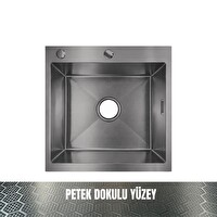 GL General SAGAX 50x50 Antrasit Petek Dokulu Çift Delikli Mutfak Eviyesi 304 Paslanmaz Çelik 1 MM