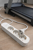 Walke Akım Korumalı Anahtarlı Kablolu Üçlü Grup Priz Siyah 3 Metre Beyaz