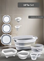 Jet's Home 10'lu Set Katlanır Sele- Badya- Kova- Maşrapa- Pirinç Süzgeci- Kesim Panosu-Huniler BPA Free