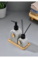 Cooker 2'li 320 ML Seramik Bambu Standlı Banyo Seti CKR3885