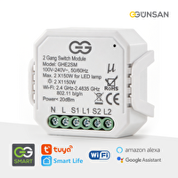 Günsan Akıllı WiFi Nötrlü Komütatör Röle 2 Kanal (İkili Anahtar Modülü) Tuya & Smart Life Uyumlu