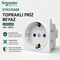 Schneider Electric Ultra ETK21045E Topraklı Priz Beyaz 16A 250V 45x45 Vidalı Bağlantı  Çocuk Korumalı Masa Üstü Priz