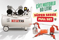 Kuletaş Kompresör Çift Motorlu 60 Litre Süper Sessiz Yağsız - Full Set