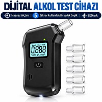 Valkyrie Dijital Alkol Test Cihazı 5 Ağızlıklı LCD Ekranlı LED Işıklı 3 AAA Pilli Taşınabilir Alkolmetre