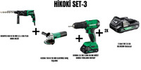Hikoki Set-3 (830 W 26 MM 3.2 J SDS PLUS KIRICI DELİCİ+730 W 115 MM ELEKTRİKLİ AVUÇ TAŞLAMA+50 NM AKÜLÜ DARBELİ VİDALAMA MATKAP)
