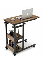 SC Dizayn Yükseklik Ayarlı Dikey Raflı Tekerli Ceviz Laptop Sehpası ve Çalışma Masası