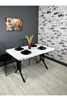 Hey Modüler Mobilya Sultan Kavisli Köşe Metal Siyah Ayak 120x80 CM Beyaz Siyah Mutfak Masası