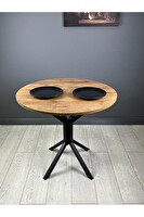 Hey Modüler Mobilya Saray Ceviz Yuvarlak Masa Metal Siyah Ayak 80 CM