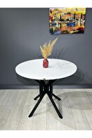 Hey Modüler Mobilya Selin Beyaz Yuvarlak Masa Metal Siyah Ayak 90 CM