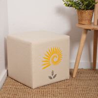 Adore Mobilya Grey Puf-Gri/Sarı Baskılı 40x40x40 CM