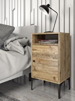 Wood'n Love Vio Metal Ayaklı Minifiks Bağlantı Dolaplı Komodin - Atlantik Çam / Siyah BSM309