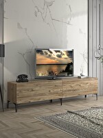 Wood'n Love Vega Premium 200 Cm Geniş Dolaplı Metal Ayaklı Tv Ünitesi - Atlantik Çam / Siyah BSM218