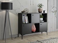 Wood'n Love Orbit Premium 3 Kapaklı Metal Ayaklı Çok Amaçlı Dolap Konsol - Siyah - Siyah