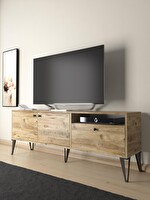 Wood'n Love Atoka 160 CM Metal Ayaklı Dolaplı Minifiks Bağlantı TV Ünitesi - Atlantik Çam - Siyah