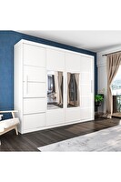 Yılwood Dört Kapaklı Aynalı Beyaz 400x230 CM Sürgülü Gardırop