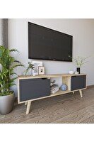 VM Vertex Mobilya Siena Ahşap Ayaklı TV Ünitesi Safir Meşe-Antrasit 140 CM