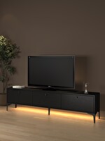 Wood'n Love Venüs Led Işıklı Dolaplı Minifiksli 180 CM Geniş TV Ünitesi Wood Siyah