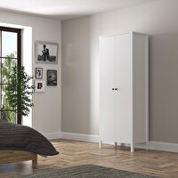 Wood'n Love Venezia 2 Kapaklı Ahşap Ayaklı Çok Amaçlı Mutfak Erzak Dolabı Banyo Havlu Dolabı - Minifiks - Wood Beyaz