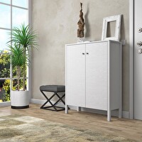 Wood'n Love Venezia 2 Kapaklı Ahşap Ayaklı Premium Ayakkabılık Çok Amaçlı Dolap - Minifiks - Wood Beyaz