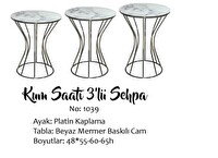 Bengi Ankara Mobilya BRC 13391 Kum Saat Model Zigon Sehpa Düz Siyah Temperli Cam Metal Çelik Platin Kaplama El Yapımı