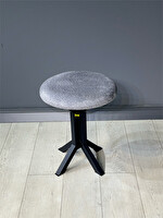 Hey Modüler Mobilya Tabure Gri Puffy Bukle Kumaş Puf Metal Ayaklı Makyaj Sandalyesi 39 x 51 CM Tekli