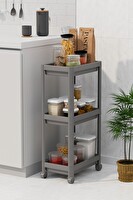 Mithra Life 3 Katlı Hazneli Tekerlekli Gri Mutfak Banyo Rafı PG MIT1216
