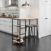 Adore Mobilya Step-Up 2 Tabureli Yüksek Ayaklı Raflı Yemek Masası Ceviz Siyah 100x50x100