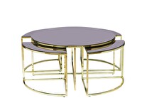 Bengi Ticaret Brc17547 Yonca Zigon-Orta Sehpa Düz Siyah Temper Cam Metal Çelik Gold Kaplama El Yapım