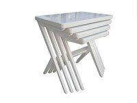 Bengi Ankara Mobilya 17612 ILGZ Klasik Çapraz Zigon Sehpa Kayın Ayak Parlak Beyaz Lake MDF