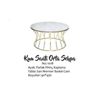 Bengi Ticaret BRC19453 Orta Sehpa Kum Saati Sarı Mermer Temper Cam Metal Gold Kaplama El Yapım
