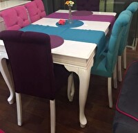 Bengi Ticaret Masa-Sandalye 13593 Aslan Model Kayın Aslan Kapiton Parlak Beyaz Açıl Masa Tabla