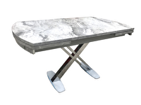 Bengi Ticaret Masa 17967 X Çapraz Ayak Metal Çelik Nikelaj Beyaz Mermer Tabla El Yapı