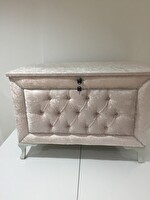 Bengi Ticaret Çeyiz Sandık 17639 Kapitone Model 3'lü Pembe Kadifemsi Kumaş İçi Tela El Yapım