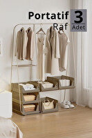 Mithra Life MIT1259 3'lü Kayar Raf Organizer Bej Dolap İçi Kıyafet Aksesuar Düzenleyici